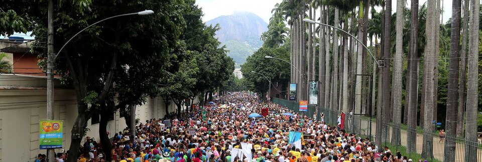 Massive crowd celebrating the Suvaco de Cristo Carnival street party in Rio de Janeiro.